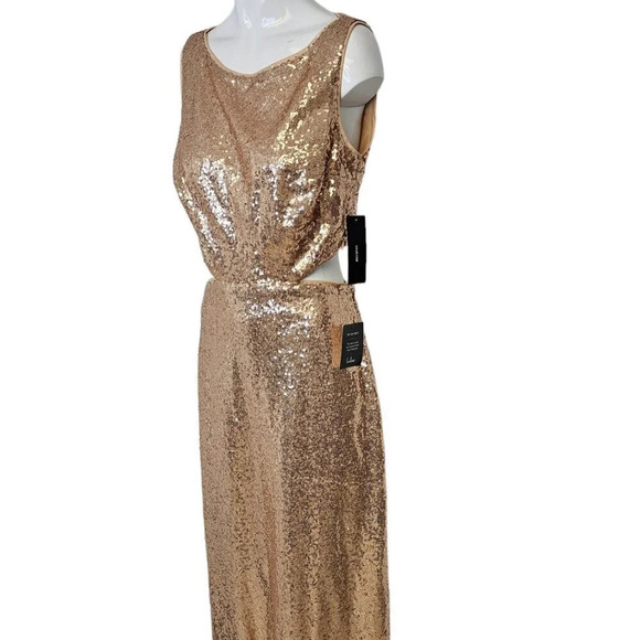 Lulu's Belle Etoile Rose  Gold Sequin Maxi Dress Size Medium Allover Sequin NWT - Picture 6 of 12